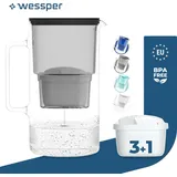 Wessper Wasserfilterkanne aus Glas 3 L Kompatibel mit Brita-Wasserfilterkartuschen, Inklusive 4 Wasserfilter-Kartusche, Schwarz - Schwarz