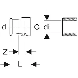 Geberit Mapress Edelstahl Übergang mit Überwurfmutter D 15mm, ID 26mm, G 1 1/4' 35072