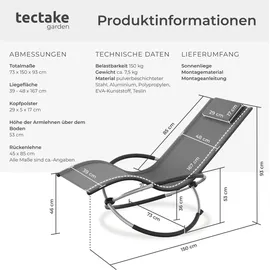 Tectake Sonnenliege 150 x 73 x 75 cm Grau
