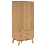 vidaXL Kleiderschrank, Garderobenschrank mit 2 Schubladen 1 Fach, Drehtürenschrank Schrank mit Holzgriffen Holzbeine, Braun Massivholz Kiefer