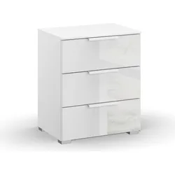 Nachtkommode RAUCH "Skat Meridian", weiß (alpinweiß, glas kristallweiß), B:40cm H:61cm T:42cm, Holzwerkstoff, Sideboards, mit 3 Schubladen mit Glasfront in elegantem Design
