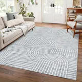 LuxFocus Waschbarer Wohnzimmer-Teppich 160x230 cm, Faltbarer & Rutschfester Kurzflor mit fließender Linien-Optik, modernes minimalistisches Design, pflegeleicht, Grau