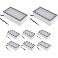 ledscom.de 8 Stück LED Pflasterstein Bodeneinbauleuchte CUS für außen, IP67, eckig, 20 x 10cm, 2,9 W, 228lm, kaltweiß