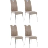 Hela 4er Set Esszimmerstuhl Küchenstuhl Susi, Mikrofaser Vinatge beige Metallgestell + Griff Chrom