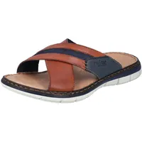 Rieker Pantolette RIEKER, Herren, Gr. 40, braun (cognac, denim), Leder, Textil, Schuhe Pantolette, Sommerschuh, Strandschuh, Hausschuh mit weicher Innensohle