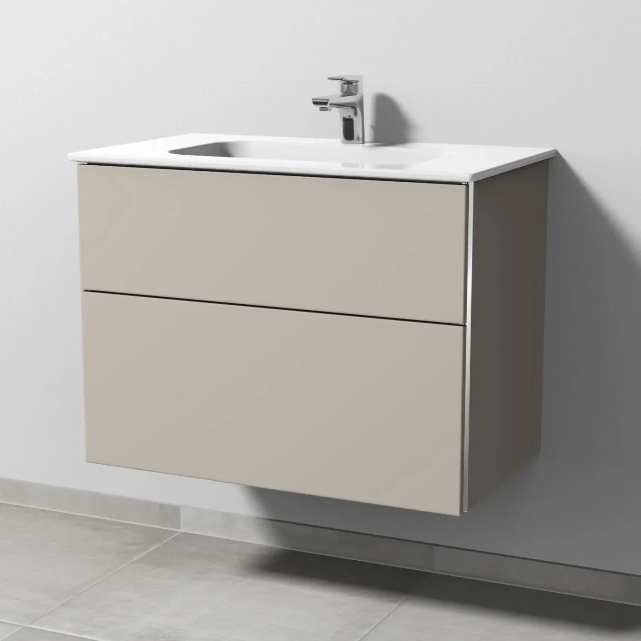 Sanipa 3way Keramik-Set Design Keramik-Waschtisch und Unterbau mit 2 Auszügen, Kaschmir-Matt BP4801U