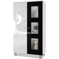 Vladon Vitrine, Schwarz Hochglanz, 71x129x35 cm, Wohnzimmer, Wohnwände, Vitrinenschränke