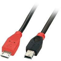 Lindy USB 2.0 USB-Micro-B Stecker, USB-Mini-B Stecker 2.00m Schwarz mit OTG-Funktion