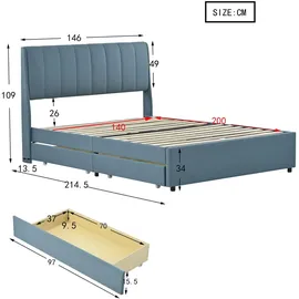 AUTOLOCK Polsterbett 140 x 200 cm Blau