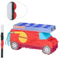 Relaxdays Feuerwehrauto Piñata 3tlg. 55 cm x 30 cm x 18 cm Rot/Blau/Schwarz