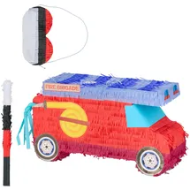 Relaxdays Feuerwehrauto Piñata 3tlg. 55 cm x 30 cm x 18 cm Rot/Blau/Schwarz