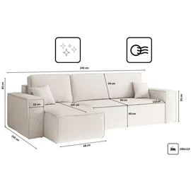 kaiser möbel Ecksofa mit schlaffunktion und bettkasten, BEST stoff NEVE Links Ecru