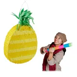 Relaxdays Pinata Ananas, Schlagpinata zum Befüllen, zum Aufhängen, Beachparty, JGA, Sommer, Partypinata Frucht, gelb