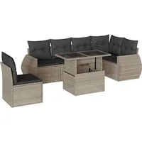 VidaXL 7-tlg. Garten-Sofagarnitur mit Kissen Hellgrau Poly Rattan