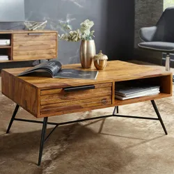 Kadima Design Couchtisch `Formio` im Industrial-Look, einzigartige Holzmaserung, Sheesham. 87x55x41 cm