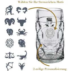 Maßkrug ISAR 1,0 l mit Eichung - Sternzeichen: Motiv-Auswahl