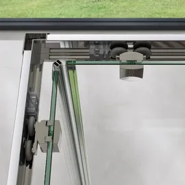 SoGood doporro Duschkabine 90x100cm Eckeinstieg Schiebetür Duschabtrennung Inklusive. Duschwanne Milchglas Streifen Eckdusche ESG Glas Höhe 190cm Rav16M... - Transparent/milchig