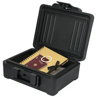 HMF Feuerfeste Dokumentenbox DIN A4, wasserdichte Geldkassette abschließbar, 36,5 x 32 x 15,5 cm, Schwarz