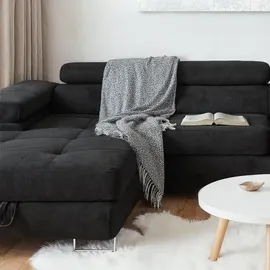 sofiland Ecksofa Aller U XXL-Ecksofa mit Schlaffunktion und zwei Bettkästen in Schwarz, linke Seite
