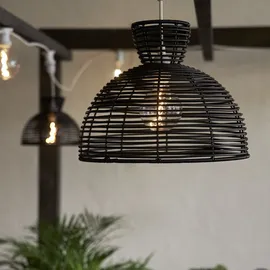 StarTrading STAR Trading Runder Lampenschirm rund wetterfest Rattanoptik f. E27 Fassungen 37cm schwarz