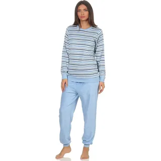 normann Eleganter Damen Frottee Pyjama Schlafanzug mit Bündchen in Streifenoptik - 291 201 13 572 ; 44-46
