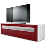Vladon Lowboard Valencia (TV-Kommode, ​mit 1 offenem Fach und 2 Klappen), Weiß matt/Bordeaux Hochglanz/Bordeaux Hochglanz (155 x 46 x 40 cm) rot