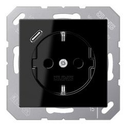 Jung  SCHUKO-Steckdose mit USB-Ladegerät Typ C (schwarz)