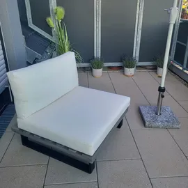 Mendler Lounge-Sessel HWC-H54, Garten-Sessel, Spun Poly Akazie Holz FSC®-zertifiziert Aluminium ~ hellbraun, Polster hellgrau