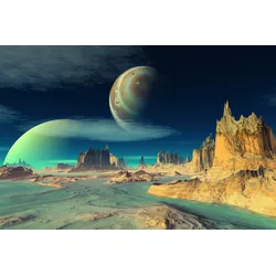 Fototapete PAPERMOON "PLANETEN-FUTURISTISCH WELTRAUM MOND GALAXIE UNIVERSUM", bunt, B:4,00m L:2,60m, Vlies, Tapeten