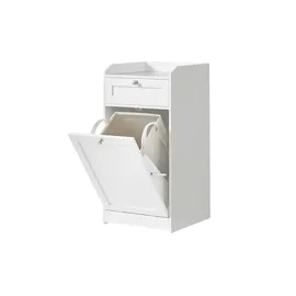 VASAGLE Badezimmerschrank mit Wäschekorb 40 x 80,2 x 40 cm Weiß