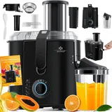 Kesser KESSER® Entsafter für Obst und Gemüse aus Edelstahl 1100W große 85 mm Einfüllöffnung inkl. Reinigungsbürste und Saftbehälter 3 Geschwindigkeitsstufen, Saftpresse Juicer