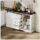 STILVORA Sideboard Kommode mit Schiebetüren verstellbaren Einlegeböden im Landhausstil (Stauraummöbel mit vier Schubladen, reichlich versteckten Stauraum), für Küchen, Esszimmer und Wohnzimmer