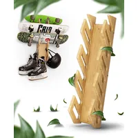 CRID Vierer Skateboard Wandhalterung aus Bambus - Universal Halterung für Skateboard, Longboard, Snowboard, Wakeboard, Balance-Board - Inkl. gratis Montagekit - Modernes Design - Deutsche Marke