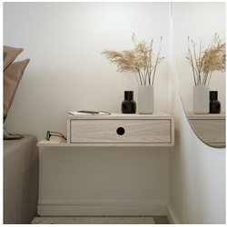Woodek Design Nachttisch Nachttisch Hugo mit Ablage, weiße Buche (1 Nachttisch) weiß Links – 65 cm x 15 cm x 30 cm