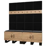 ABIKS MÖBEL Garderoben-Set ARTIN Set 3 Garderobe mit gepolsterten Paneelen, Industriell Design schwarz