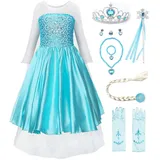 JerrisApparel Mädchen Prinzessin ELSA Kostüm Karneval Party Verkleidung Kleid (100, Himmelblau mit Zubehör)