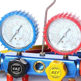 MuCoLa Monteurhilfe 4-Wege R134 R410a R22 R407c KFZ Set 4 Schläuche Manometer