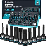 LIBRATON Schlag Hex Bit Steckschlüssel Set, 1/2” Kraft, S2-Stahl, 10-tlg Schlag-Sechskant-Bit-Steckschlüsselsatz H5-H19, Hex-Steckschlüssel, XPE-Aufbewahrung, Autoreparatur