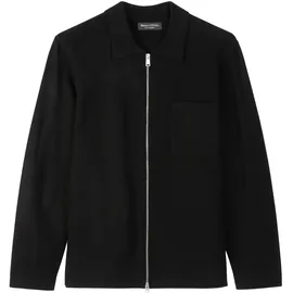 Marc O'Polo Strickjacke MARC O'POLO, Herren, Gr. L, schwarz, Obermaterial: 88% Schurwolle, 12% Polyamid, normal, Rippbündchen, Strickjacken Strickjacke, Overshirt-Strickjacke regular fit in kompakter Boiled Wool Optik