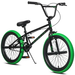 AVASTA 20 Zoll Kinder BMX Fahrrad Freestyle Fahrrad für 6 7 8 9 10 11 12 13 14 Jahre alt Jungen Mädchen mit 4 Pegs, Schwarz & Grün
