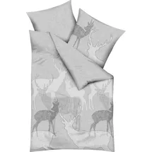 KAEPPEL Bettwäsche Hirsche Feinbiber Silber Größe 1x 135x200 cm + 1x 80x80 cm