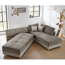 luma-home schönes für dein zuhause Federkern Ecksofa Doppelbett Dauerschläfer Bettkasten, Couch in Grau-Braun/ Beige & 15101