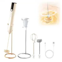 Elektrische Milchaufschäumer, Handheld Milchschäumer Stab für Kaffee, Wiederaufladbarer Milchaufschäumer, Tragbarer Mixer Milk Frother Mit 2 Ersatzköpfen für Matcha, Latte, Luna (Weiß)
