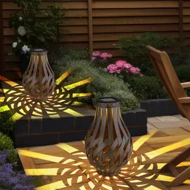 GLOBO Gartendeko Laterne Solar Windlicht mit Bambusgeflecht zum Aufhängen oder Hinstellen, led warmweiß, DxH 27x17,5 cm, Garten Terrasse