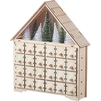 Weihnachts-Adventskalender aus Holz mit 24 leeren Aufbewahrungsschubladen, Hausform, Weihnachts-Countdown-Kalender, Heimdekoration A