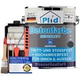 plid Acryl-Flüssigkunststoff Betonfarbe Sockelfarbe Bodenfarbe Bodenbeschichtung mit Streichset, Schnelltrocknend grau 0.75 l