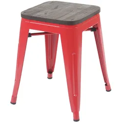 Hocker MCW-A73 inkl. Holz-Sitzfläche, Metallhocker Sitzhocker, Metall Industriedesign stapelbar ~ rot