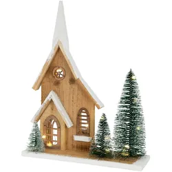 ECD Germany LED Weihnachtshaus Winter Weihnachtsdeko LED Figur Ornament Weihnachten Holz