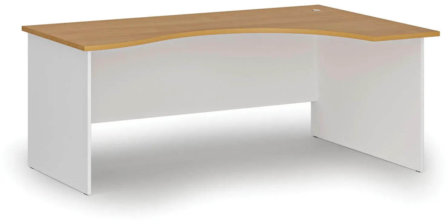 Ergonomischer Bürotisch PRIMO WHITE, 180x120 cm, rechts, weiß/Buche