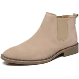 QAXZESA Herren-Büroarbeits-Lederschuhe zum Anziehen, Chelsea-Stiefel, Western-Cowboy-Stiefel, Vintage-Casual-Booties,Beige-46 - 46 EU